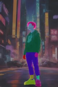 SD generated image of man standing in a bright city segmentation